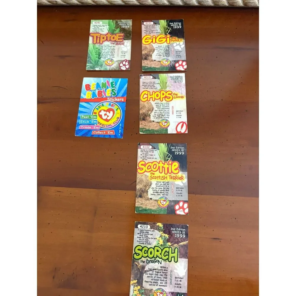 Vintage 1999 Ty Beanie Babies Official Club Cards Lot of 5 + Stickers Series III